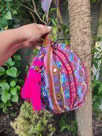 Image 9 of Slouch bag leather pulley in embellished afghan charms