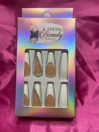 Image 1 of Nails - Long (French/White Heart Bling)