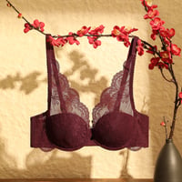 Image 1 of Red Black Lace Bra for Women Sexy Hot Bra Thin Unlined Minimizer Slimming Push-up Bra 70 75 80 85 BC