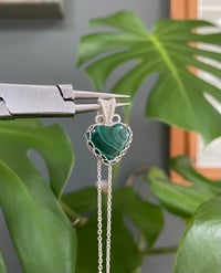 Image 1 of Silver. Malachite Teadrop Drop Crystal Necklace