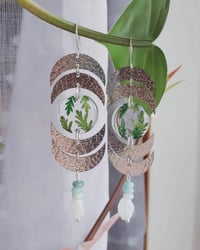 Image 2 of Ferns, Gemstones Crescent Moon Earrings 