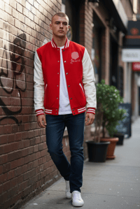 Image 4 of Get Use 2 It Varsity Baseball Jacket (Red)
