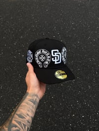 Image 1 of BLACK & WHITE SAN DIEGO PADRES CUSTOM FITTED CAP