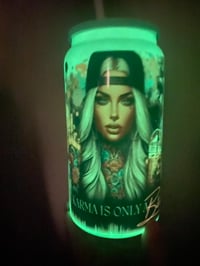 Image 3 of tattoo girl glow in the dark stainless steel tumbler