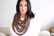 Image of chain warmer necklace infinity loop "mister T" scarf crocheted - barley brown tan