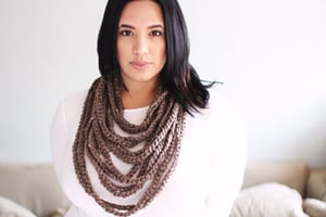 Image of chain warmer necklace infinity loop "mister T" scarf crocheted - barley brown tan