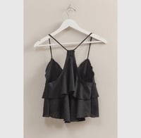 Image 2 of V-Neck Ruffled Cami Top Black 