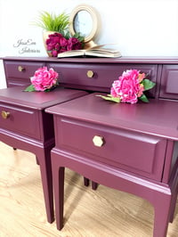 Image 3 of Stag Minstrel Bedroom Furniture Set - Dressing Table and 2x Bedside Tables painted in purple 