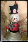 Folk Art by Penny snowman winter doll red bird cardinal