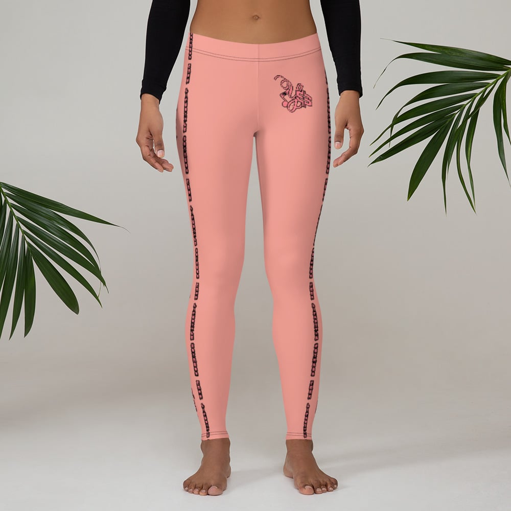 Image of YStress Women's Exclusive Mona Lisa Peach and Black Leggings