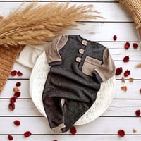 Image 1 of Sitter photography boy romper - Callan - 9-12 months - dark grey and beige