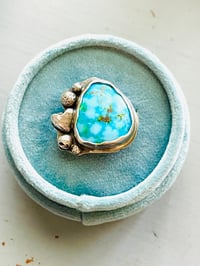 Image 1 of Kingman Turquoise Ring With Heart And Pearls . Size 7.5