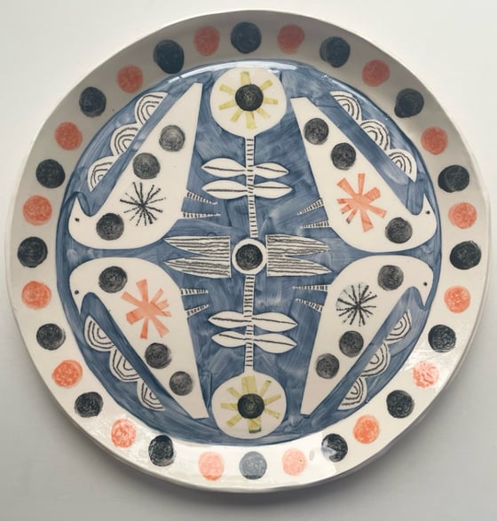 Image of Blue bird earthenware handbuilt plate 