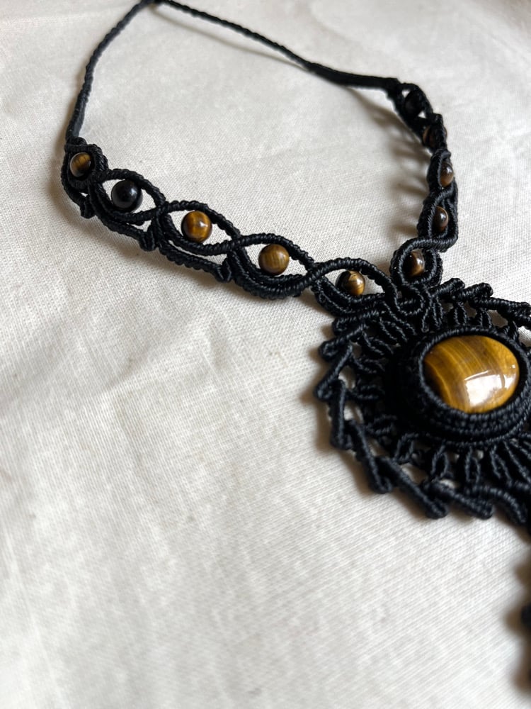 Image of Macrame necklace with double tigers eye