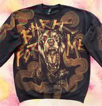 Image 2 of “BARK FOR ME” CUSTOM BLEACH PAINTED PULLOVER SWEATSHIRT LARGE