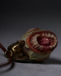 Image 10 of Egg of the King big eyes pendant, leather cord, brass hardware, OOAK,