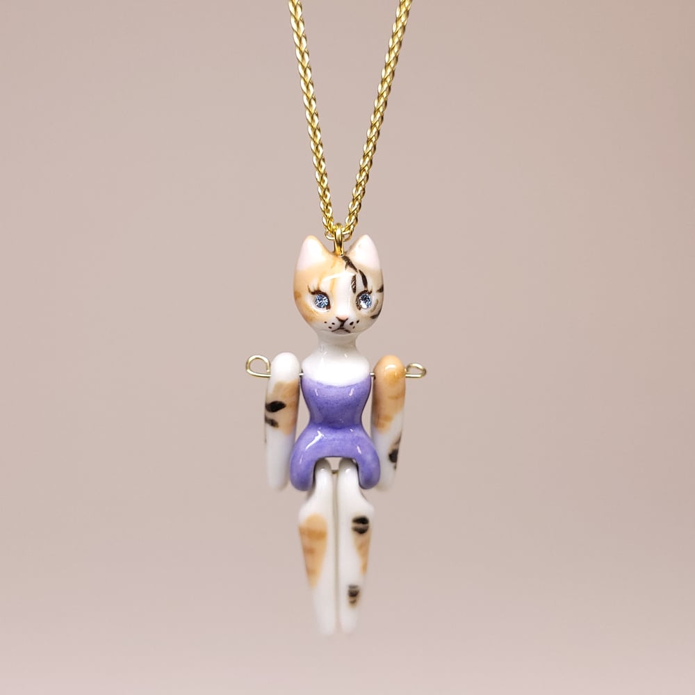 Image of Tabico Porcelain & Gold Vermeil Articulated Purrmaid Pendant