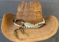 Image 1 of Brown Cowboy Hat Pearl and Gold Leaf Band
