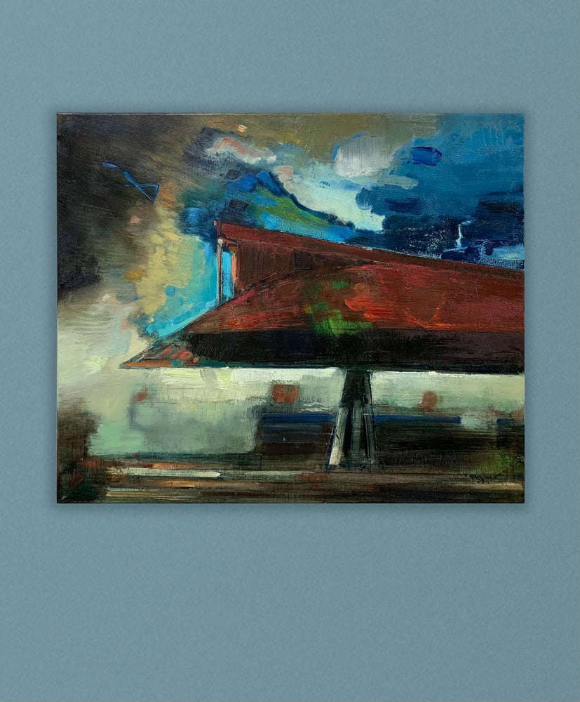 Image of Painting / maleri / "ISLANDS BRYGGE – Malerdrømme og tankestreger – Pinen" / 40x50 cm