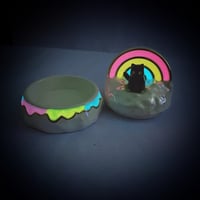 Image 8 of Black cat sitting on glow in dark rainbow and holographic cloud jewelry box 