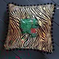 Image 1 of Green Tiger Pom Pom Cushion Cover