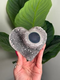 Image 3 of AGATE X AMETHYST STALACTITE HEART ON CUSTOM STAND -URUGUAY- H