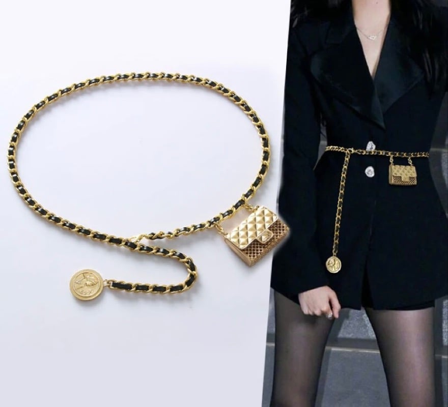 Image of Black & gold chain belt with mini bag