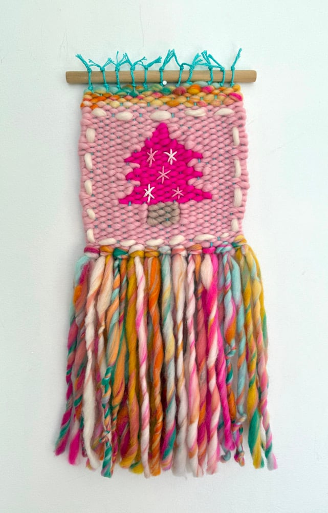 Pink Candy cane tree. Woven wall hanging.
