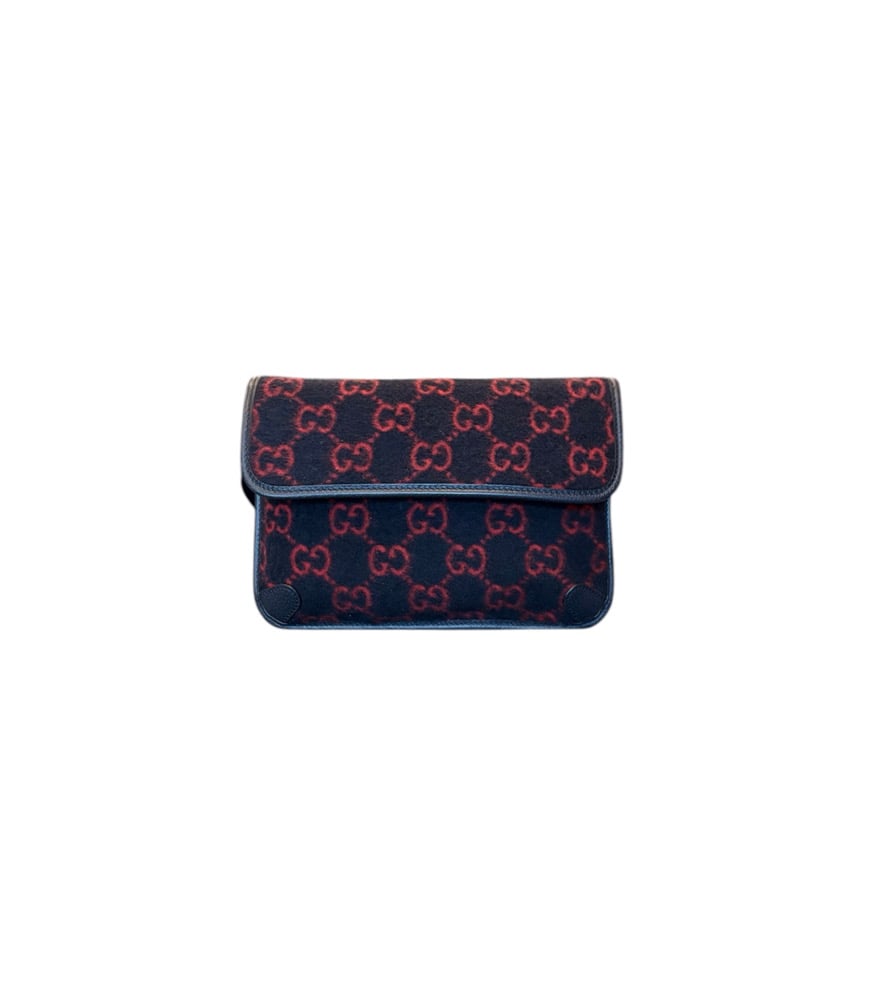 Image of Gucci Navy/Red Wool Monogram Belt Bag 736-457