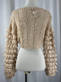 Image 5 of LOVE SHACK FANCY beige crochet long sleeve crop ruffled sweater cardigan