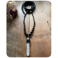 Image 3 of The Ariella Necklace - Faceted Onyx Beads Long Slim Quartz and Black Leather