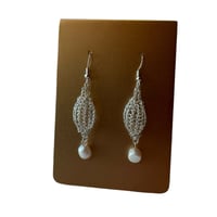 Image 1 of Gildry Weave Pearl Pendant Earrings (Gold or Silver)