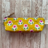 Image 2 of "Mustard & Pink Floral Block Print” Small OR Mini Quilted Zipper Bag
