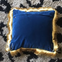 Image 6 of blue or pink  cotton velvet with embroidered tiger patch and gold fringing