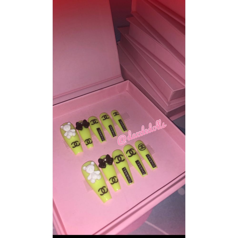 Image of lime green chanel teddy bear design set