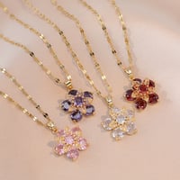 Image 3 of Shiny Zircon Romantic Flower Pendant Necklace For Women Gold Plated Rotatable Flowers Choker Girls W