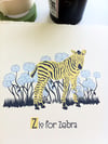 Z is for Zebra Alphabet Nursery Print