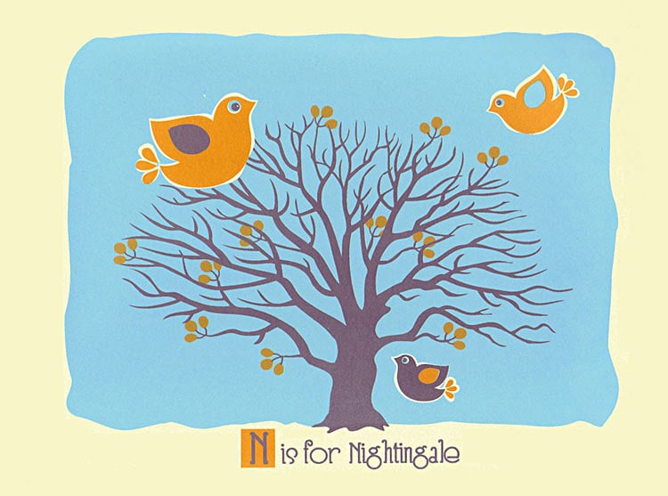 Image of N is for Nightingale Alphabet Nursery Print