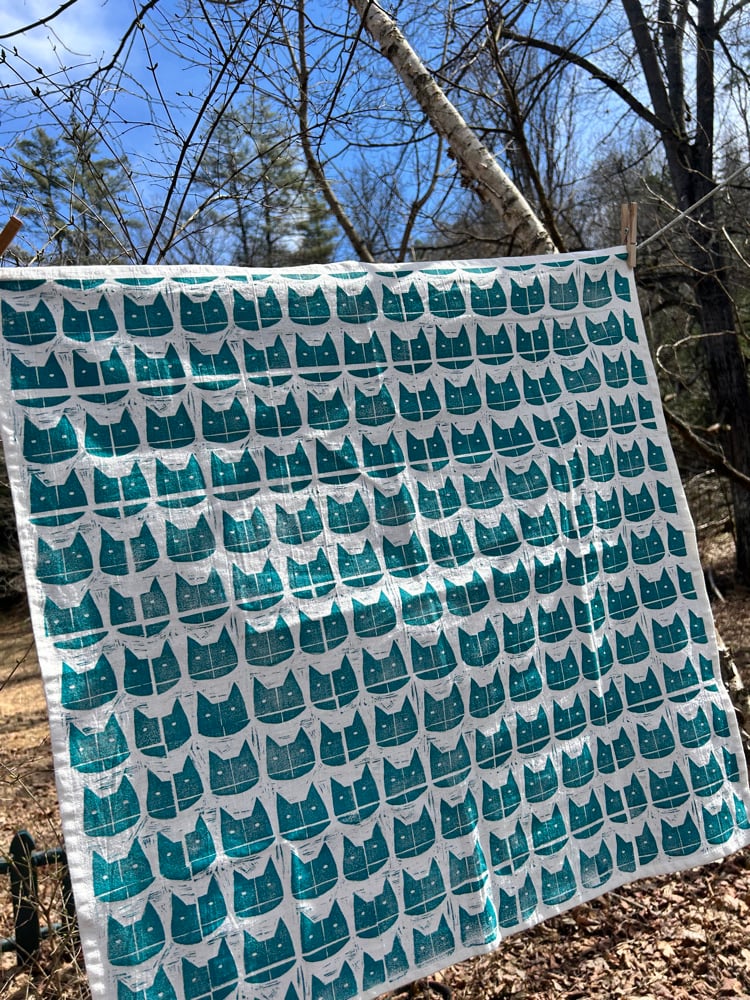 Cat Pattern (Turquoise) 100% Cotton Floursack Towel with hanging loop