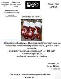Custom Christmas stocking embroidery for Anna A.