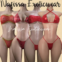 Image 1 of Valentine's Day (Red bandana, Red mesh, Shiny red Thong Sets)