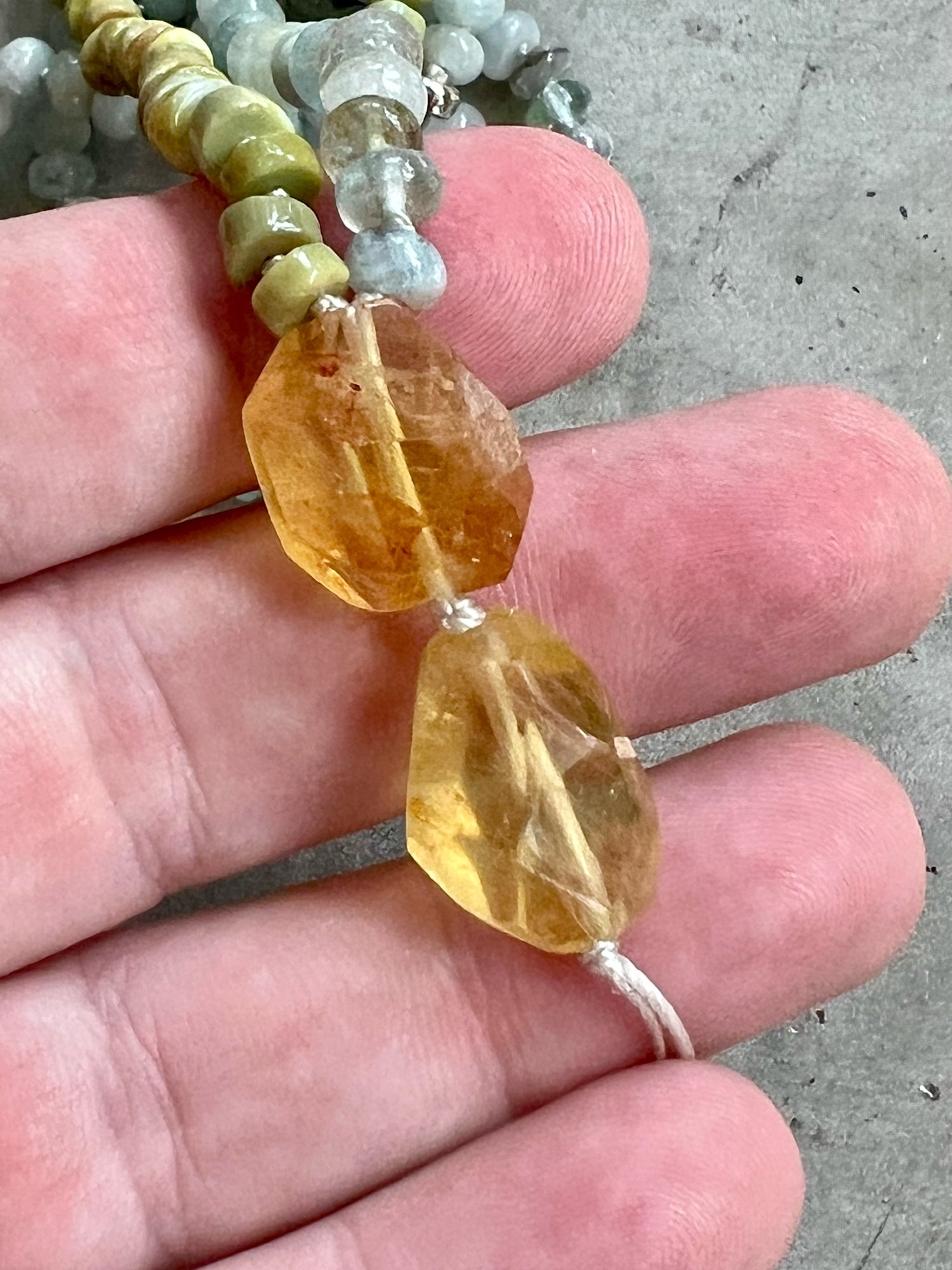 Image of Aquamarine, Rutilated Quartz, & Green Opal Beaded Necklace