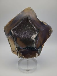 Image 2 of 418g Agate with Amethyst Geode Rough Edge Slice Natural Crystal 