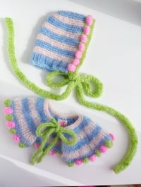 Image 4 of Sofie and Iris Blue, very Soft Pink, Green and Bubble Gum Pink Striped Mohair Bubble Collar