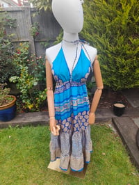 Image 5 of Havana Halter Dress- classic statement holiday piece- one size - BLUE / TURQUOISE