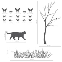 Image 4 of Wandtattoo groß, Sommerlandschaft Wiese, Baum, Katze, Schmetterlinge und Libellen