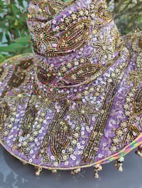 Image 2 of Dolly cowboy hat - recycled sari fabric light purple and rainbow tassle