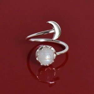 Image of 2 Shades of Moon x Rainbow Moonstone cabochon cut silver ring