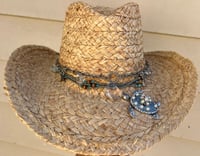 Image 1 of Natural Straw Cowboy Silver Turtle and Ocean Theme Band