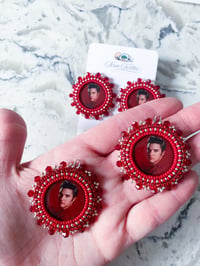 Image 2 of Red & Silver Elvis Earrings (Dangly White or Studs)